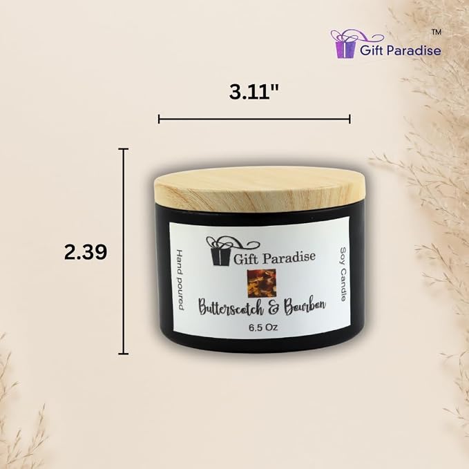 Butterscotch & Bourbon Soy Wax Candle, Black Metal Tin, 6.5 oz, Cotton Wick