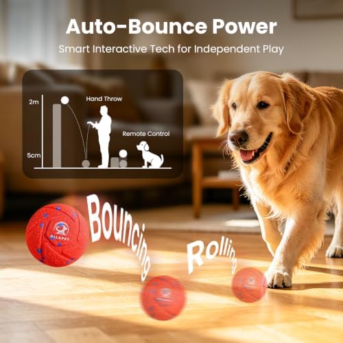 Interactive Dog Toys Dog Ball - Auto Bouncing & Rolling, Chew-Resistant E-TPU Material, 3 Interactive Modes, IPX7 Waterproof, Smart Chase Pet Toy Ball for Medium and Large Dogs (Red)