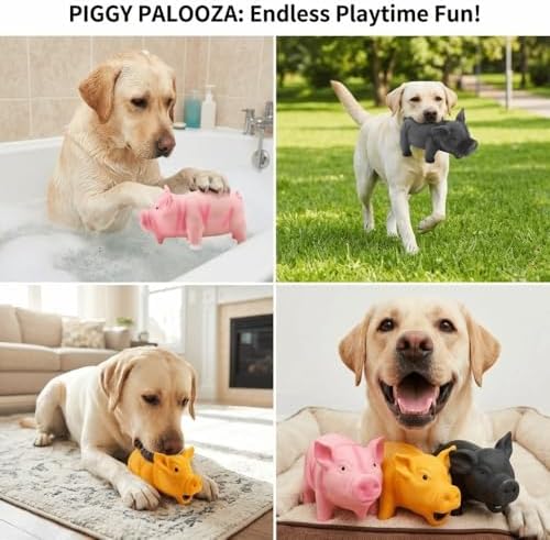 Dog Chew Toy Cute Pig Grunting Squeak Latex Pet Interactive Sound Dog Toy for Puppies for Playtime(Yellow)