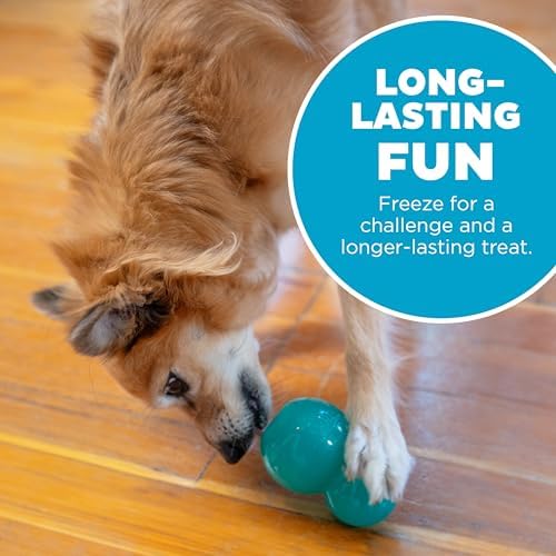 Outward Hound Double-Tuff Stuffable Dog Toy, Medium Blue, 3.9" x 2.5" – Treat Dispensing Chew Ball for Small to Medium Dogs, Interactive Puzzle Toy for Enrichment & Slow Feeding