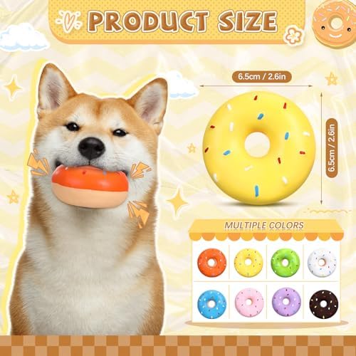 JellyArch 8 Pcs Latex Squeaky Dog Toys Donut Small Dogs Squeaky Chew Toys for Aggressive Chewers Soft Interactive Fetch Play No Stuffing Durable Teething Items for Small Puppy