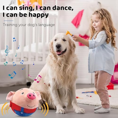 Active Moving Pet Plush Toy, 2026 Interactive Dog Toys Talking Moving Dog Ball Toy Washable Cartoon Pig Plush Sound Electronic Herding Ball for Dogs Shake Bounce Boredom Toys (Blue Pig)