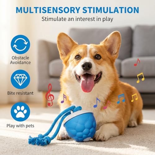 Interactive Dog Toys for Boredom-Automatic Rolling Ball with Ropes,Touch Activated Bouncing Jumping Dog Ball for Large/Medium/Small Dogs,Rechargeable Rolling Chasing Toy for Indoor Outdoor Play(Blue)