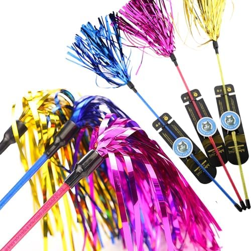 ADUCK Tinsel Cat Wand Toys for Indoor Cats, Interactive Kitten Toys, 3 Pack