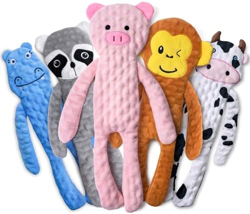 SHARLOVY No Stuffing Dog Toys 5 Pack, Crinkle Interactive Dogs Toy for Boredom, Puppy Toys for Teething to Keep Them Busy, Cute Squeaky Dogs Toy for Small, Medium, and Large Breed