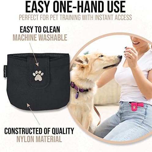 Dog Treat Pouch, Black Pocket Sized Training Reward Pouch - Lightweight Dog Treat Holder with Magnetic Flap for Stability, Perfect Dog Accessories, Made of Durable Nylon, Machine Washable