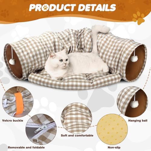Spardar 2-in-1 Bunny Tunnel Bed, with Removable Mat Hideout, Checkered