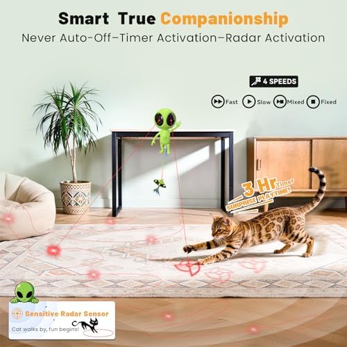 Automatic Cat Laser Toy, 2-in-1 Interactive Cat Toy with Dual Laser & Catnip UFO Teaser, Motion Activated, 5 Laser Patterns, 4 Play Modes, Adjustable Clip Design for Indoor Cats