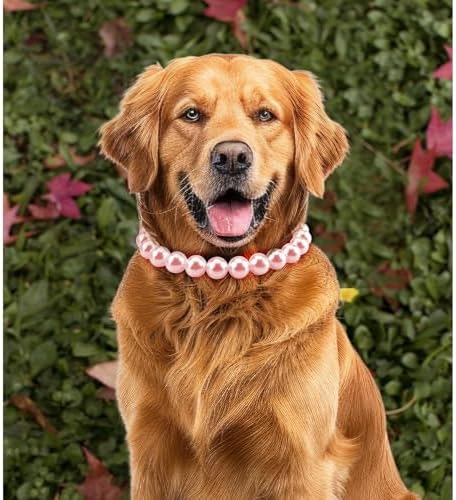 Chunky Pearl Dog Necklace (Beads 20mm),Elegant Classic Super Big Pearl Collar Necklace Accessories for Medium Large Dogs Occasions and Gatherings (Pink, 2XL(Neck Girth 19''-21.5''))