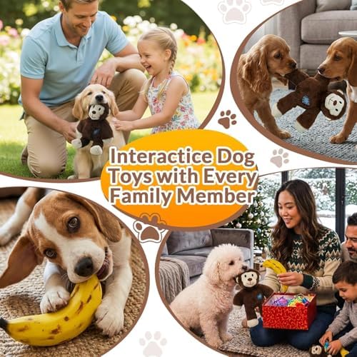 2 Pack Dog Squeak Toys – Plush Monkey & Silicone Banana Chew Toy Set for Small & Medium Dogs, Interactive, Durable, Squeaky Dog Toys to Keep Them Busy