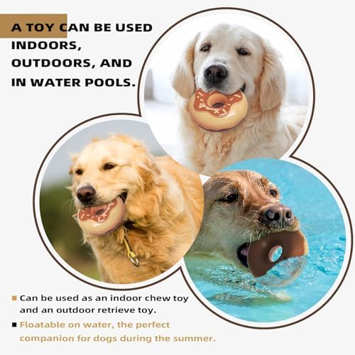 Dog Chew Toys for Aggressive Chewers, Indestructible Tough Squeaky Mental Stimulation Teeth Grinding Interactive Dog Chew Toys for Small/Medium/Large Dog Breeds, Creamy Scent Donut Brown