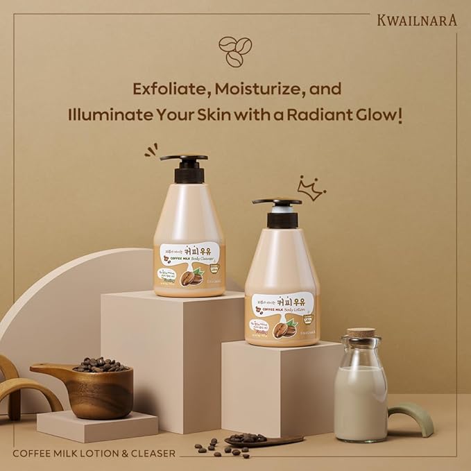 WELCOS KWAILNARA Coffee Milk Body Lotion (19.75 Fl Oz) – Energizing Korean Body Lotion for Deep Hydration | Milk Protein, Royal Jelly, & Coffee Extract Antioxidant Care | Paraben-Free & Non-Greasy