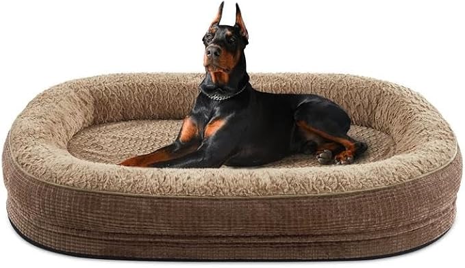 JOEJOY Orthopedic Dog Bed for Extra Large Dogs, XXL Egg-Crate Memory Foam Pet Bed with Bolster Sides, Waterproof Lining, Removable Washable Cover & Non-Slip Bottom, Brown