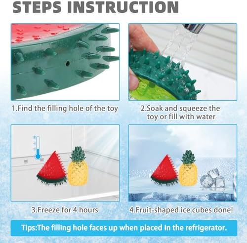 Cooling Chew Toys, 6 Pack Freezable Teething Toy Set for Puppies, Chew Toys Squeaky Fruits & Dessert Shapes Dog Toys, Frozen Dog Teethers for Small Medium Breeds,Summer Interactive Treat Tools