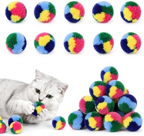 30Pcs Pom Pom Balls for Cats, Small Silent Kitten Toy Balls