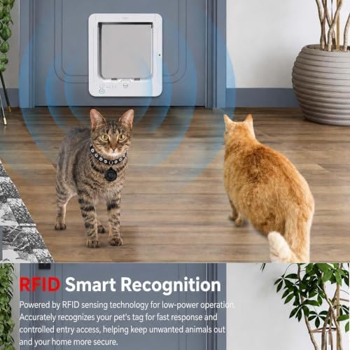 Remote Control Automatic Pet Door, Microchip Cat Flap, 11.73"x10.35", 4-Way Locking,for Windows Walls Doors (Black) Black