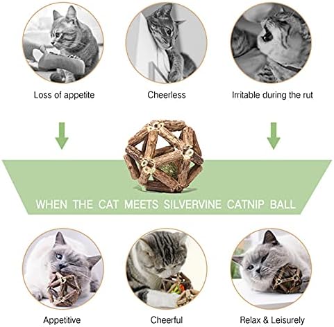 Gochanmon Catnip Toys-2Pcs Natural Silvervine Stick Catnip Ball&Bell Ball-Cat Toys for Indoor Cats- Cleaning Teeth Molar Tools Matatabi Cat Chew Toy-Kitten Toys All Breeds