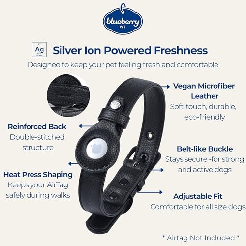 Blueberry Pet Microfiber Leather AirTag Dog Collar