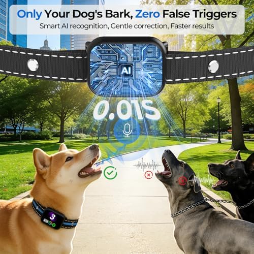 RPZ Automatic Dog Bark Collar for Small Medium Large Dogs 8-150 Lbs, Blue | Rechargeable, bark count tracking, 4 training modes, 3 sensitivity levels, IP67 waterproof, beep, vibration and shock