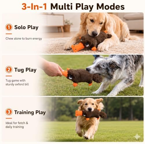 Platypus Squeaky Dog Plush Chew Toy, Interactive Tug Squeaky Toy for Chewers, Medium Large Dogs & Fetch Play, 15 Inch Stuffed Play Toy with Thick Oxford Cloth Beak for Gentle Gum Care
