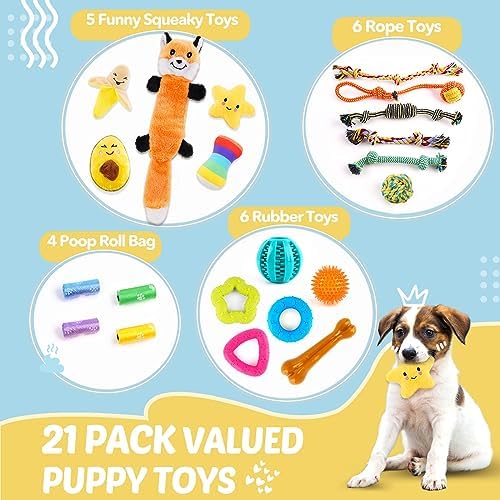 LOYEE Puppy Toys 21 Pack, Small Dog Chew Toys with Rope Toys for Teething Pet Cute Squeak Toy with Treating Ball for Puppy, Small Dogs - 21 Pack