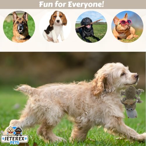 Large Dog Toy - Tan Cow Squeaky Dog Toys for Large Dogs, Medium and Small Dogs. Durable with Pineapple Plush Fabric, Rope Legs, Hidden Seams, Reinforced Stress Points, Embroidered Eyes