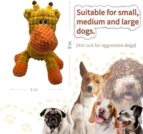 Plush Wrinkled Squeaky Dog Toy,2-Pack The Best Durable Teething Puppy Rope Chew Toy Keeps Them Busy Playing Hide-and-Seek Suitable for Puppy, Medium Dogs and Large Dogs (Yellow & Brown)