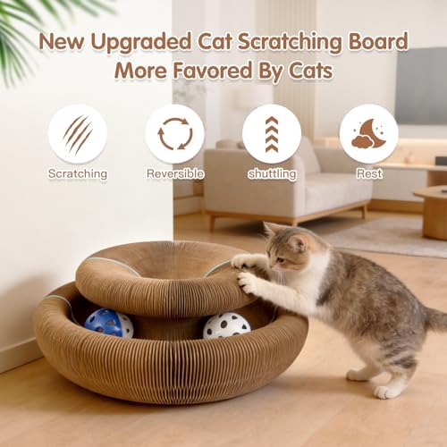 2pack Expandable Cat Scratcher Cardboard Toys with Bell Balls