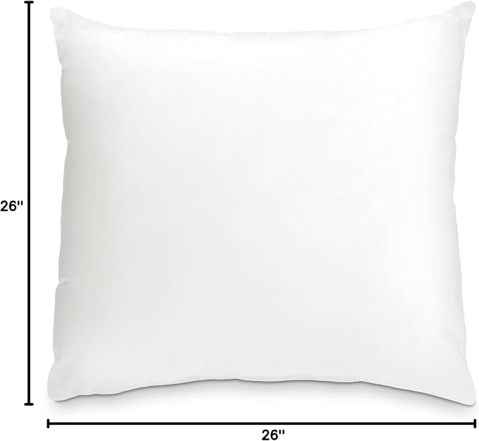 Foamily 26x26 Euro Pillow Insert, White Pillows for Couch, Sofa & Bed | Soft down-alternative fill, hypoallergenic, holds its shape. Fits 26x26 euro covers, shams. Bed, couch, daybed.