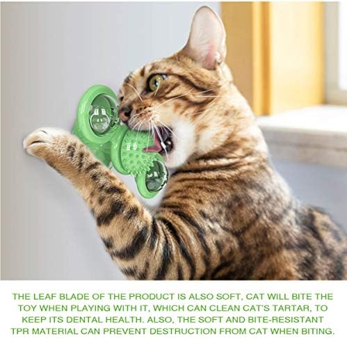 GBSYU Interactive Windmill Cat Toys with LED Light Ball, Catnip, Suction Cup, Cat Exercise, Green