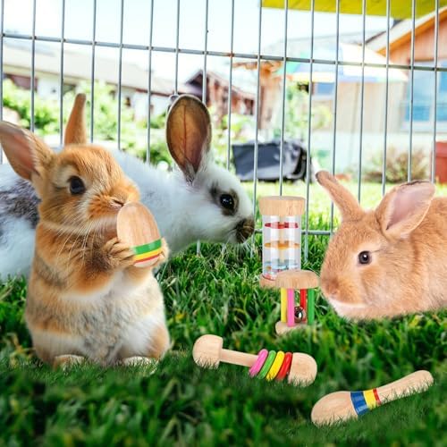 MEWTOGO 5 Pcs Wooden Bunny Toys, Safe & Bite-Resistant