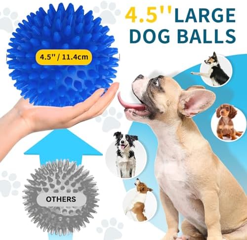 SHARLOVY 4.5'' Squeaky Dog Toy Balls for Large Breeds,Durable Spiky Ball