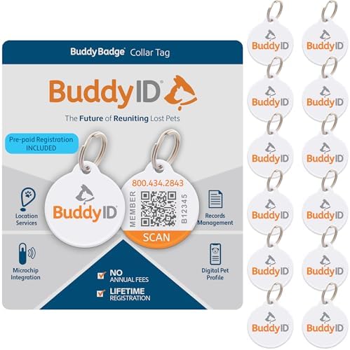 BuddyID BuddyBadge QR Pet ID Tags for Dogs & Cats, 12ct