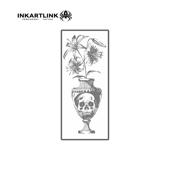 INKARTLINK Semi Permanent Tattoo, Temporary Tattoo, Beautiful and Realistic Design, Fun Tattoo Experience, Cruelty-free, Non-reflective, Waterproof (Skull Vase)
