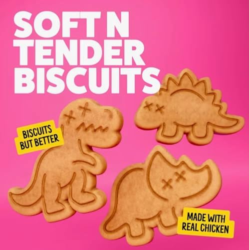 Bonkers Soft & Meaty Chicken Flavor Biscuit Dinosaur Shaped Treats for Dogs 5.6 oz (Pack of 2) with Bone Waste Bag Dispenser & Free Roll