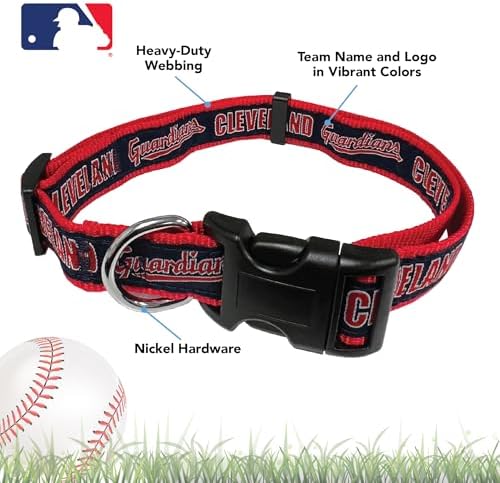 MLB Cleveland Guardians Licensed PET Collar, Small - Heavy-Duty, Strong, and Durable Dog Collar. Available in 30 Baseball Teams and 4 Sizes