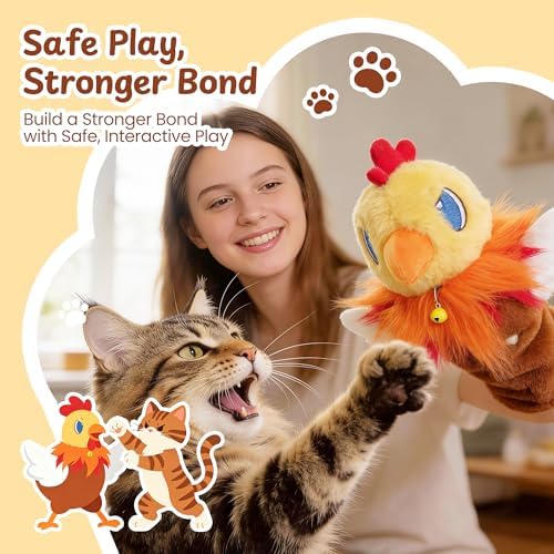 Cat Wrestling Glove, 22 inch Cat Puppet Wrestler with 3 Catnip Pouches & 3 Layer Resistant Protection, Interactive Cat Toy with Removable Bell for Boredom Relief & Mental Stimulation, Chicken
