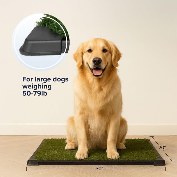 PETMAKER Artificial Grass Puppy Pee Pad with Tray for Dogs, 20” x 30” | Washable 3-Layer Reusable Indoor Dog Potty Grass Training Pad, Easy Clean Pet Housebreaking Potty Solution
