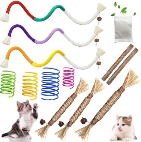 Cat Toys Chew Ropes, Silvervine Sticks Catnip Rope Toys with Refillable Natural Catnip for Cats Dental Care, Safe Teeth Cleaning Toy for Indoor Cat Kitty Kicker Toy Interactive Catnip Kitty Toys