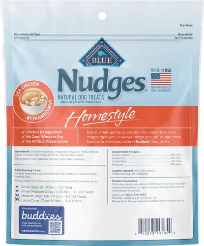 Blue Buffalo Nudges Homestyle Natural Dog Treats, Made in the USA with Real Chicken, Peas, and Carrots, 16-oz. Bag (Pack of 5)