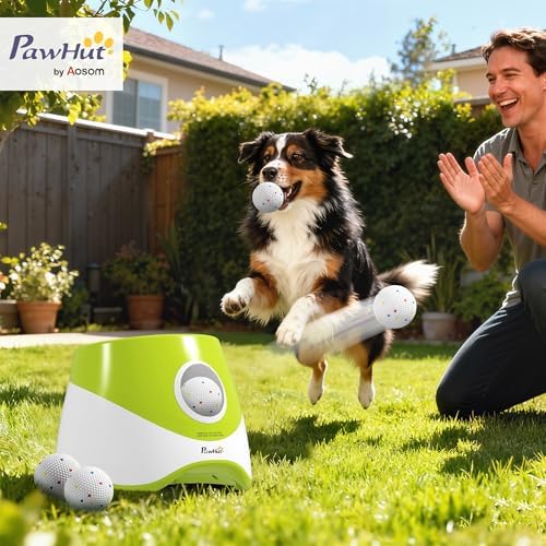 PawHut Automatic Dog Ball Launcher for Indoor & Outdoor Play, Green