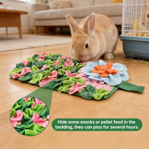 Rabbit Foraging Mat, 18"x10" Snuffle Feeding Mat for Rabbits Guinea Pigs Chinchillas, Pet Feed Game Slow Eat for Small Animals Interactive Puzzle Feed Mat, Washable,Fun Design
