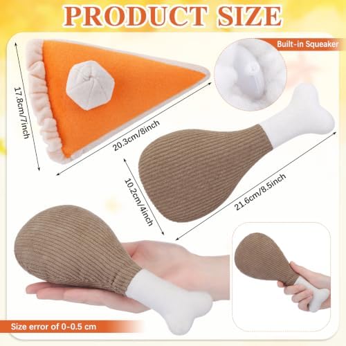 Tudomro 2 Pcs Thanksgiving Dog Toy Set Pumpkin Pie Turkey Leg Dog Chew Toys