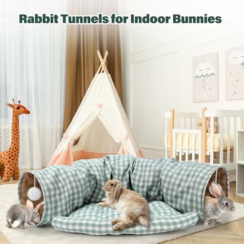 BWOGUE Bunny Tunnel Bed, 2-in-1Collapsible Rabbit Tunnel Hideout with Mat