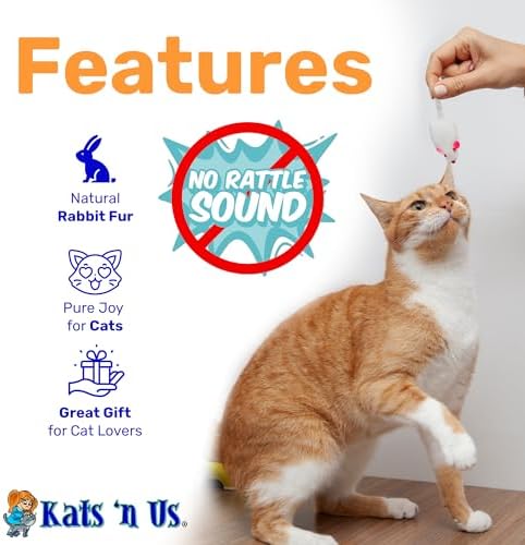 Kats'N Us 2 Inch Real Rabbit Fur Non-Rattle Mouse Cat Toys (10, White)