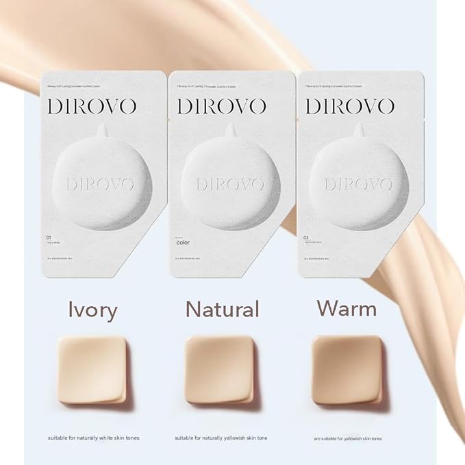 1 PC Dirovo Cushion Foundation Cream, High Coverage Fine Powder Long Lasting BB Air Foundation Cream (Dry Skin-Warm)