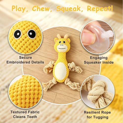 Plush Squeaky Chew Toy for Small Medium Large Dog,(Yellow Bear)
