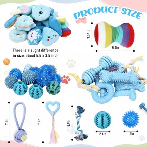 Syhood 60 Pcs Squeaky Dog Toys Bulk Plush Rope, Blue, Blue Style