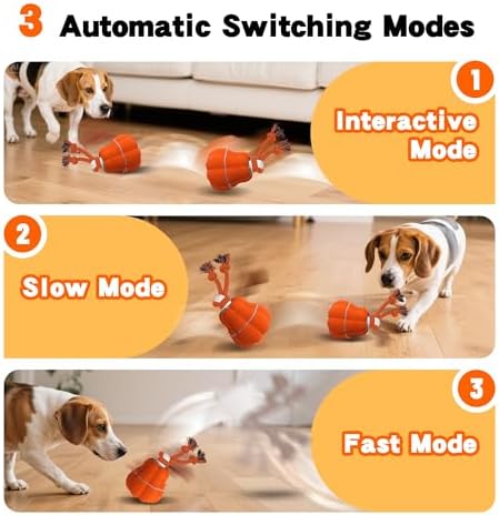 Interactive Dog Toys, Automatic Moving Rolling Dog Toys to Keep Them Busy, Motion-Activated Bouncing Vibrating Dog Ball for Small/Medium/Large Dogs (Pumpkin)