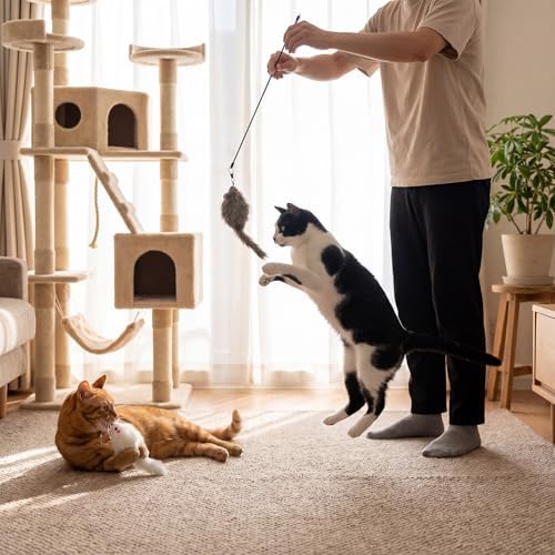 18 Pack Natural Rabbit Fur Cat Toy Refills, Mouse Tail Fur Ball Shaped Cat Toys, Interactive Cats Wand Toy Replacement Head with Secure Connector(Mouse)